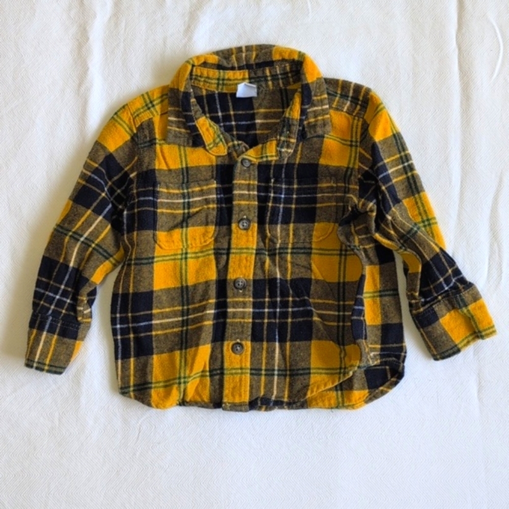 old navy yellow plaid cotton flannel button down shirt 18-24 months baby boy